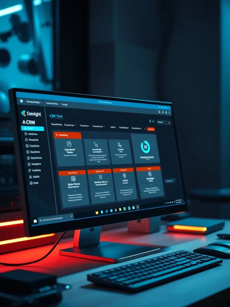 A software interface displaying custom CRM features, highlighting data analysis, automation tools, and user-friendly dashboards for business insights.