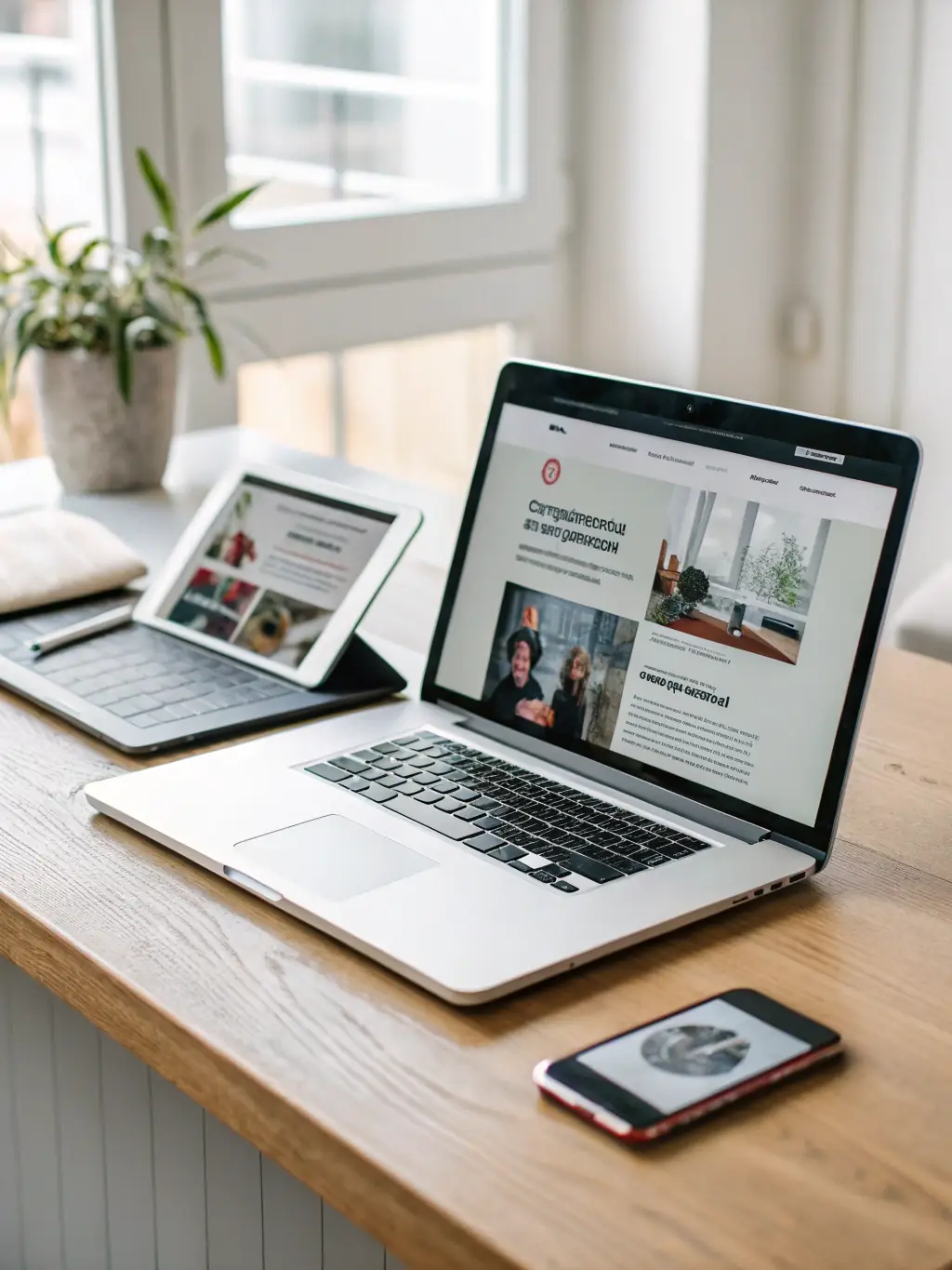 A clean, modern website design showcasing a responsive layout on various devices, emphasizing user experience and visual appeal for a small business.
